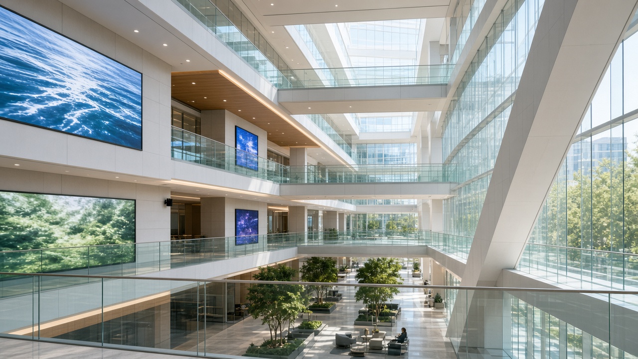 Atrium with digital displays