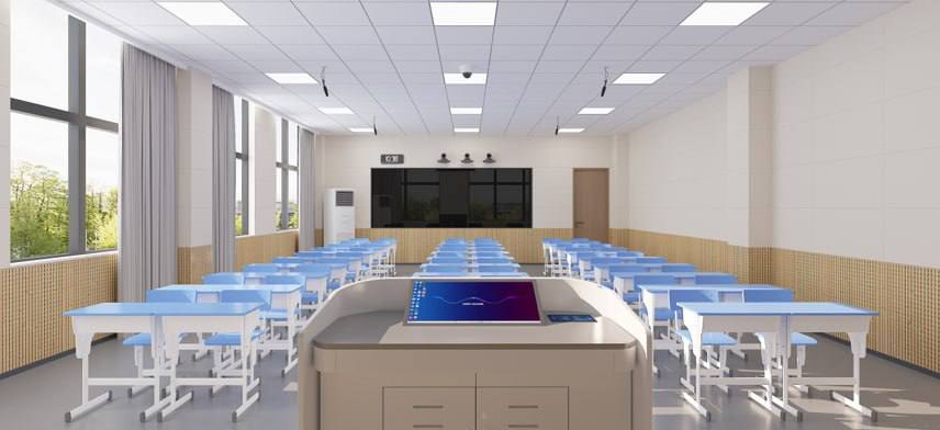 Classroom with a teacher podium display