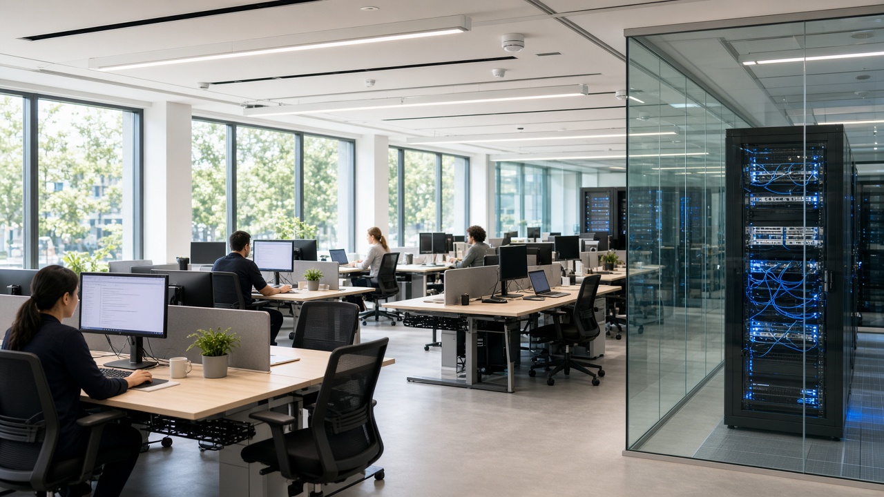 Connected office with network rack room